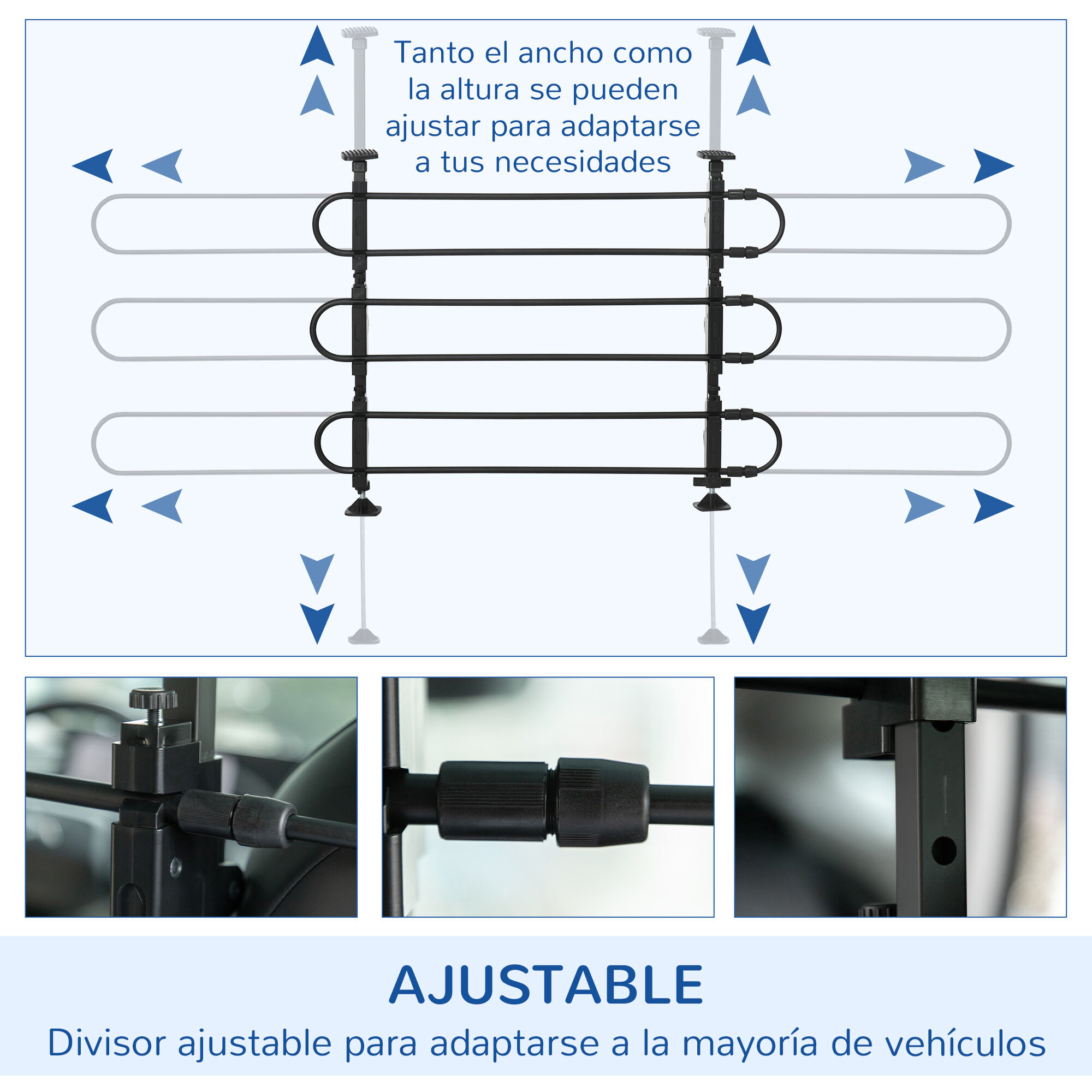 PawHut Barrera Protectora de Coche para Perros Ajustable 89-150x9x76-124 cm Rejilla Separadora para Maletero Coche Universal Reja de Seguridad de Acero Negro., , large Imagen numero 5