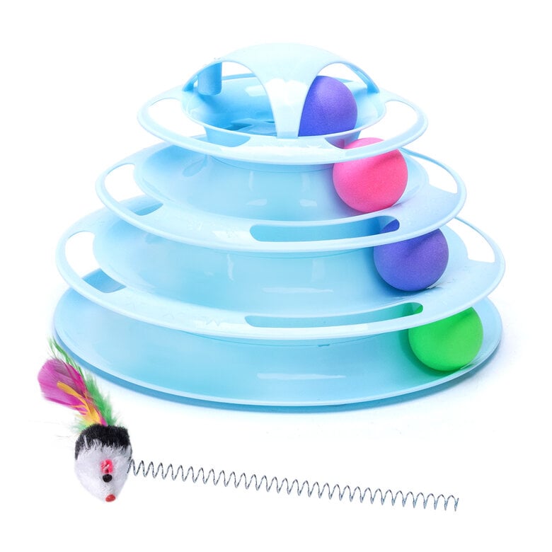 Juguete Interactivo Para Gatos De 4 Niveles Con Plumas Y Bolas Giratorias - Torre De Actividades, Estimula Ejercicio Y Curiosidad
