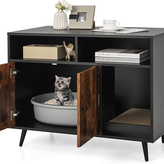 COSTWAY Caja de Arena con Tabla para Rascar y Mueble para Gatos como Mesa Auxiliar