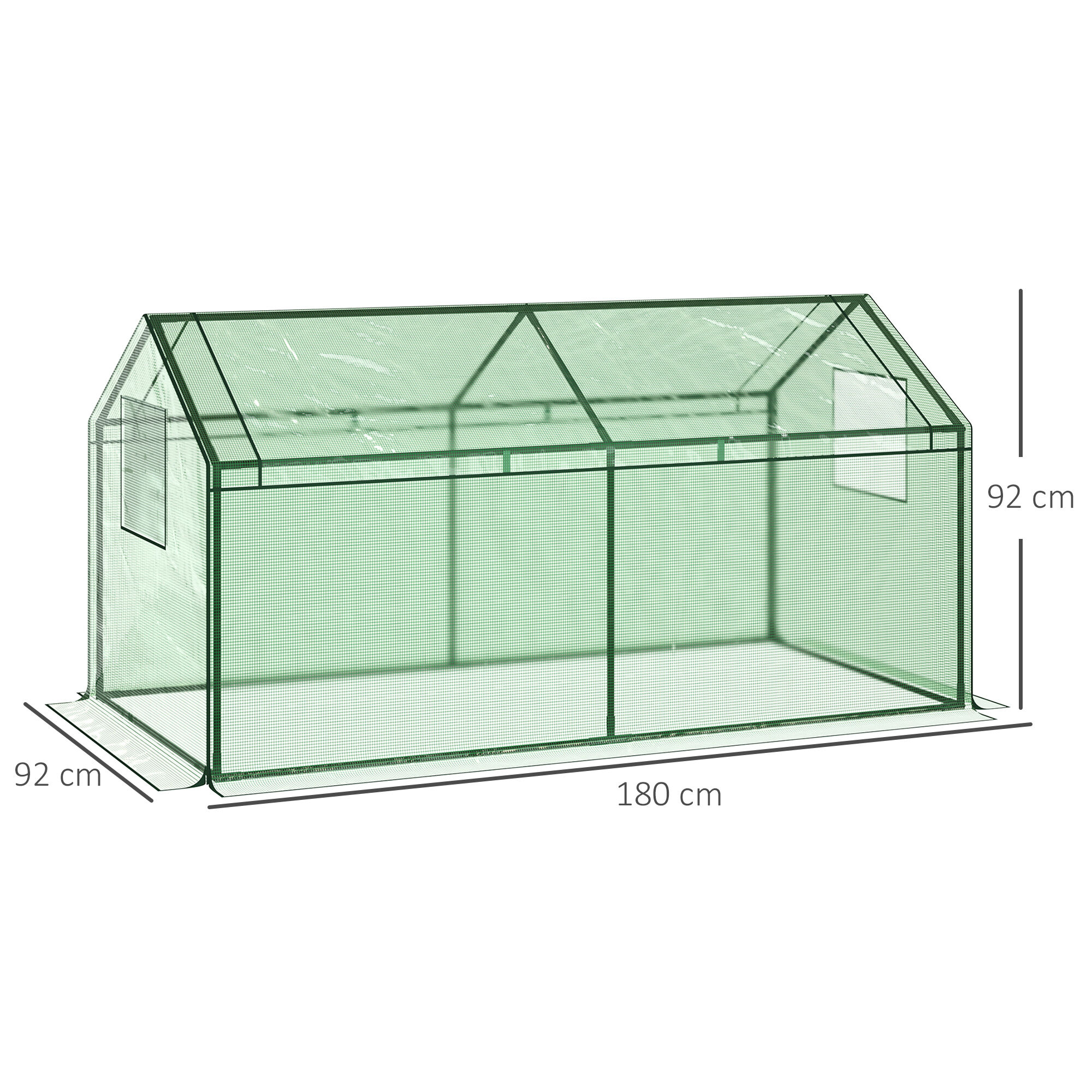 Outsunny Invernadero de Terraza 180x92x92 cm Caseta de Jard&iacute;n con 2 Ventanas Enrollables de Doble Capa y Marco de Metal Vivero Casero para Cultivo Plantas Flores Verde, , large Imagen numero 3