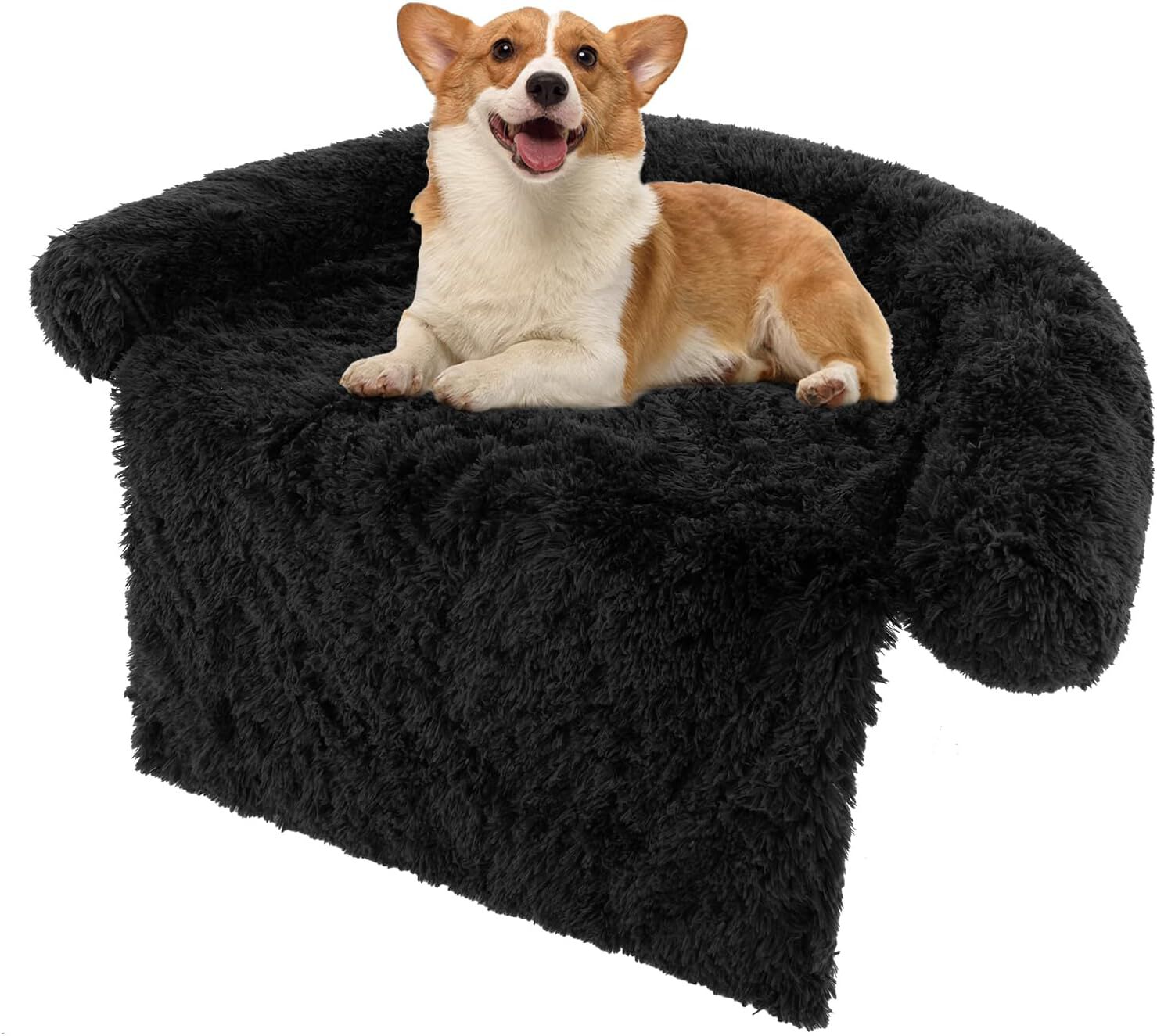 COSTWAY Funda de Peluche para Perros, Cama Antideslizante con Funda Extra&iacute;ble Lavable/Cuello Acolchado Suave, Tapete de Felpa para Perros (112 x 101 x 18 cm, Negro Gris&aacute;ceo), , large Imagen numero 6