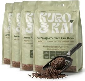 KURO & KAI Arena Aglomerante Natural para Gatos &ndash; Hueso de Oliva con Carb&oacute;n Activo, Sin Perfume, Poco Polvo, Pack 2 Unidades, 9,6 kg / 14 L