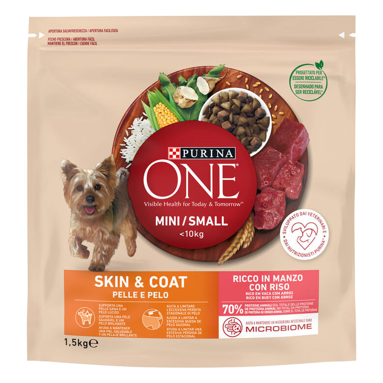 Purina One Mini Piel y Pelaje de Buey y Arroz pienso para perros thumbnail
