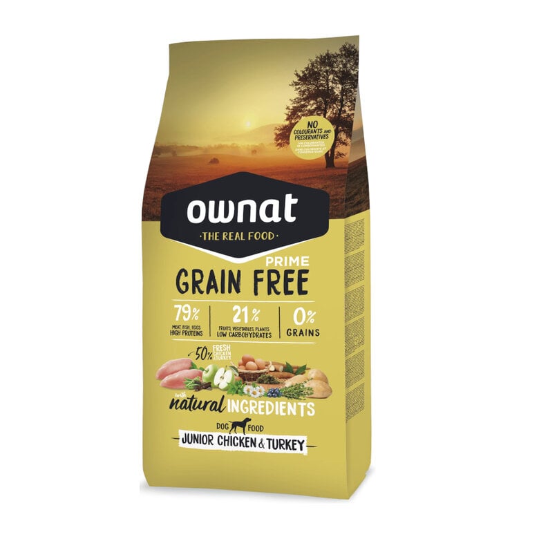 3 kg Ownat Junior Prime Grain Free Pollo y Pavo pienso para perros