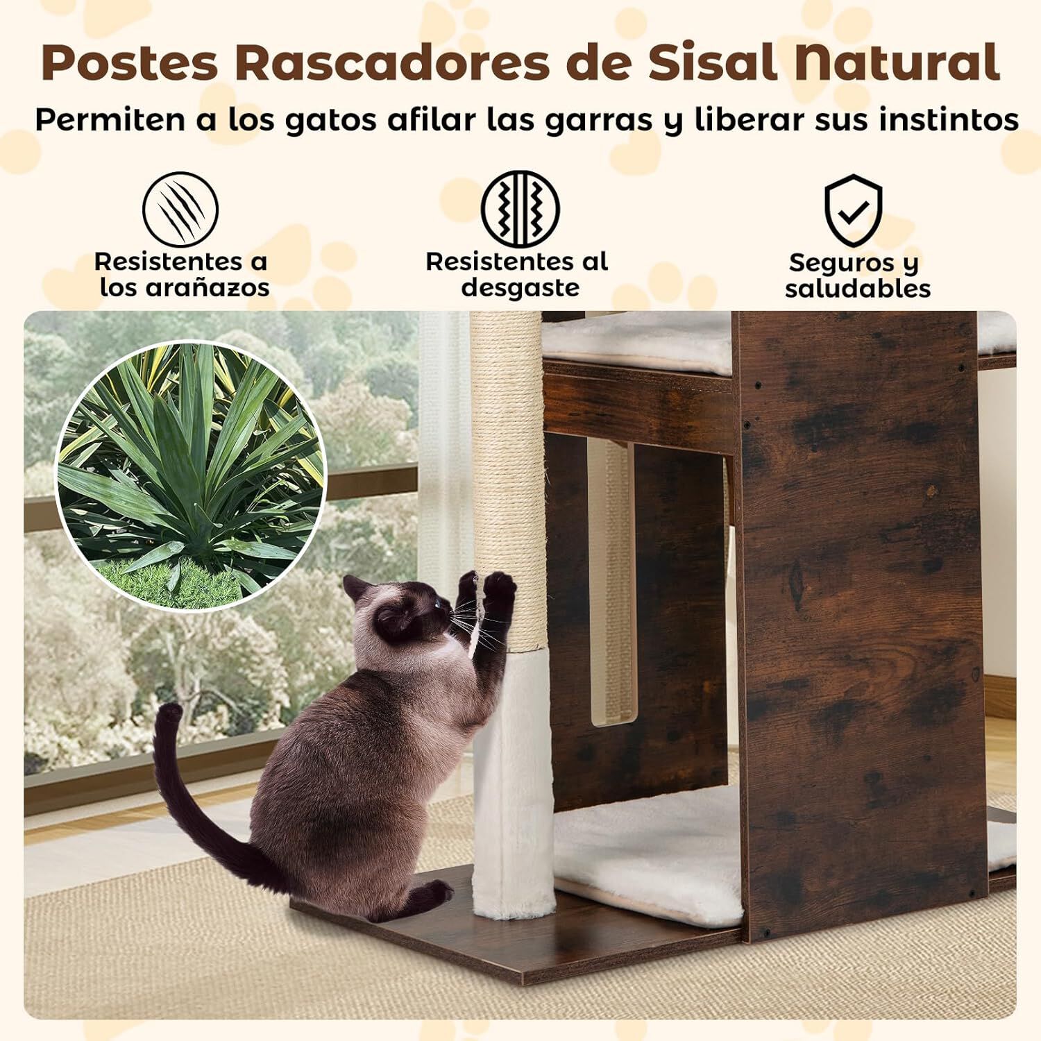 COSTWAY 120 cm &Aacute;rbol Rascador para Gato de Madera, Torre Rascador para Gatos con Poste de Sisal, Pelotas Colgantes, Cojines de Peluche Lavables, Mueble Auxiliara Multinivel para Gato, Industrial, , large Imagen numero 4