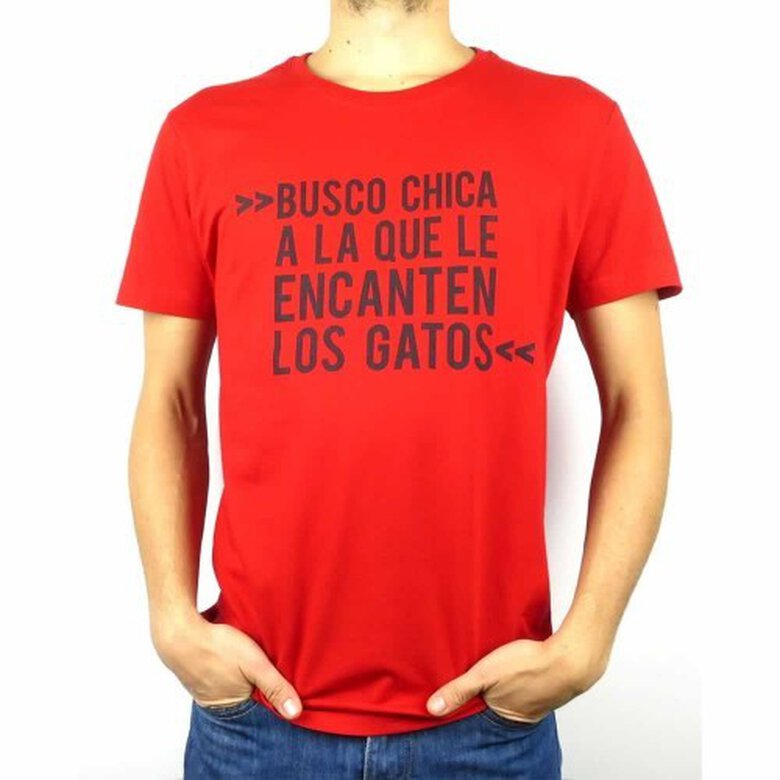 Camiseta hombre "Busco chica a la que la encanten los gatos" color Rojo, , large image number null