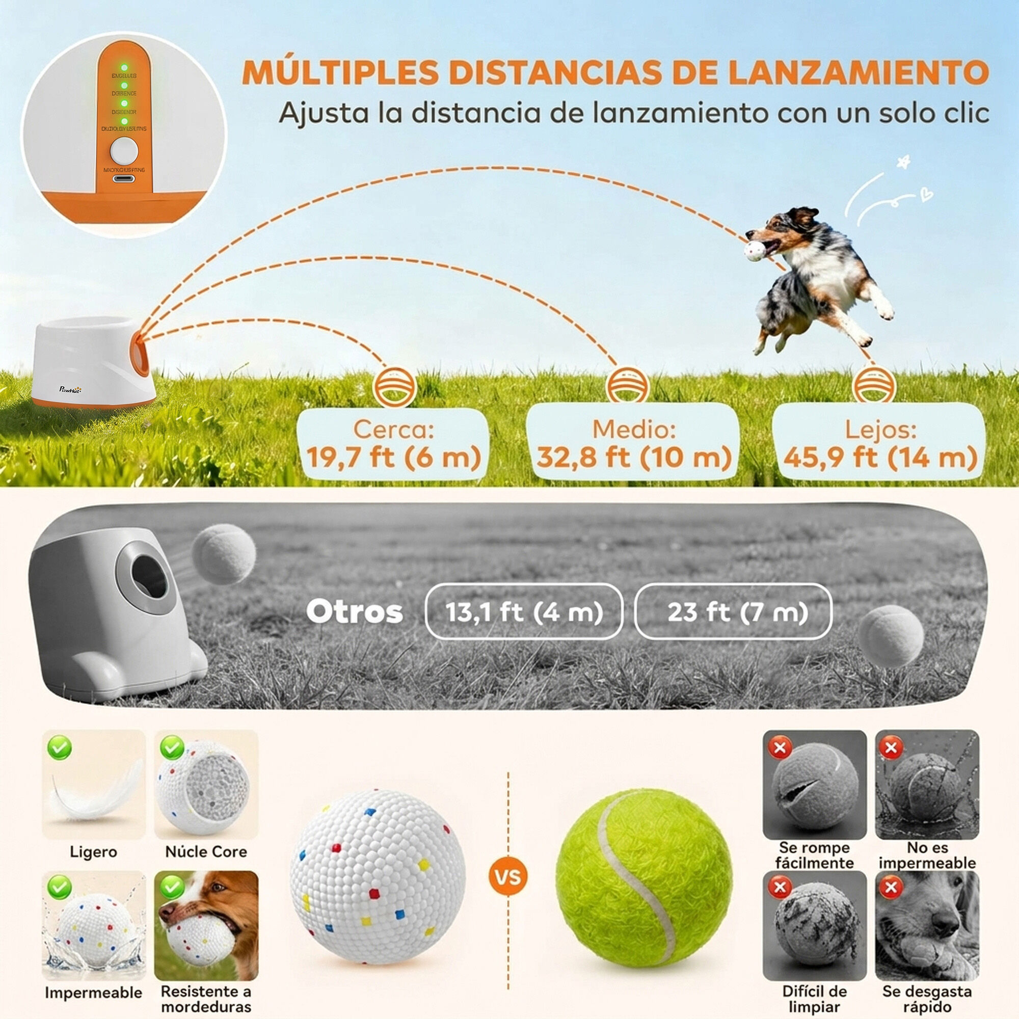 PawHut Lanzador de Pelotas para Perro Naranja, , large Imagen numero 5