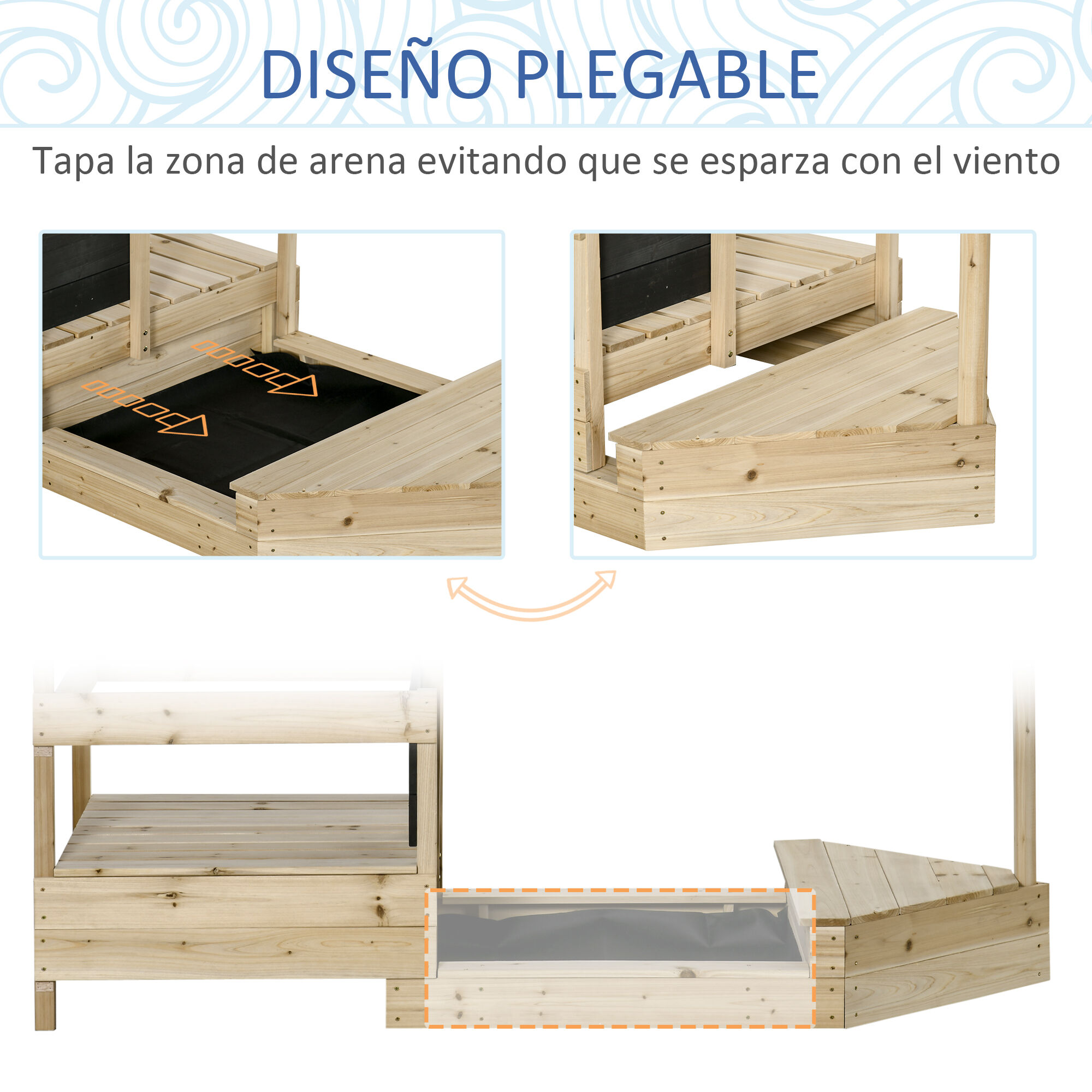 Outsunny Arenero Infantil de Madera Caj&oacute;n de Arena de Jard&iacute;n Dise&ntilde;o de Gale&oacute;n con Vela Toldo Pizarra Bandera Roja y Tim&oacute;n para Ni&ntilde;os de +3 A&ntilde;os 180x91,5x144 cm Natural, , large Imagen numero 4