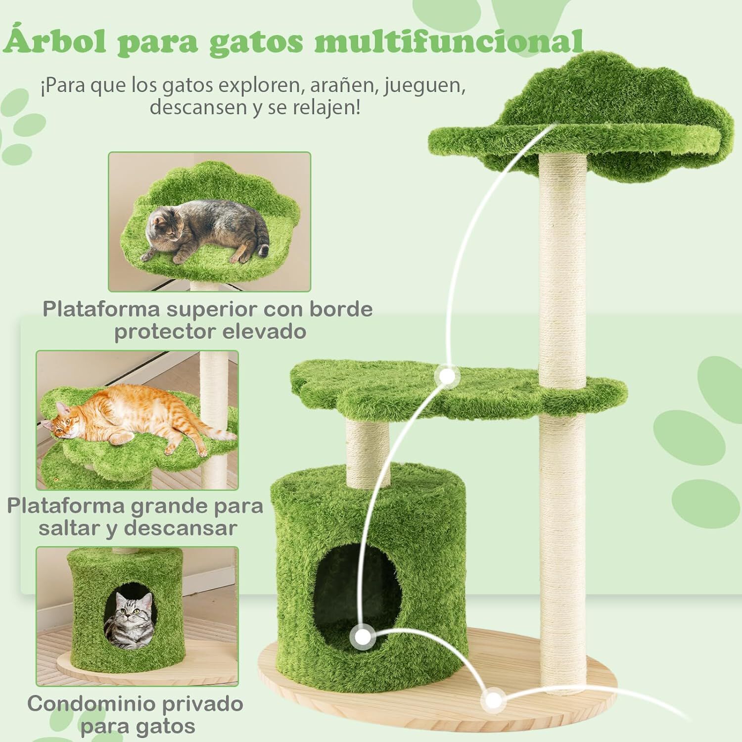 COSTWAY Lindo &Aacute;rbol para Gatos Altura 97 cm, Muebles de Condominio para Gatos con Postes Rascadores de Sisal Completamente Envueltos, Percha Superior Acolchada, Plataforma de Salto, , large Imagen numero 3