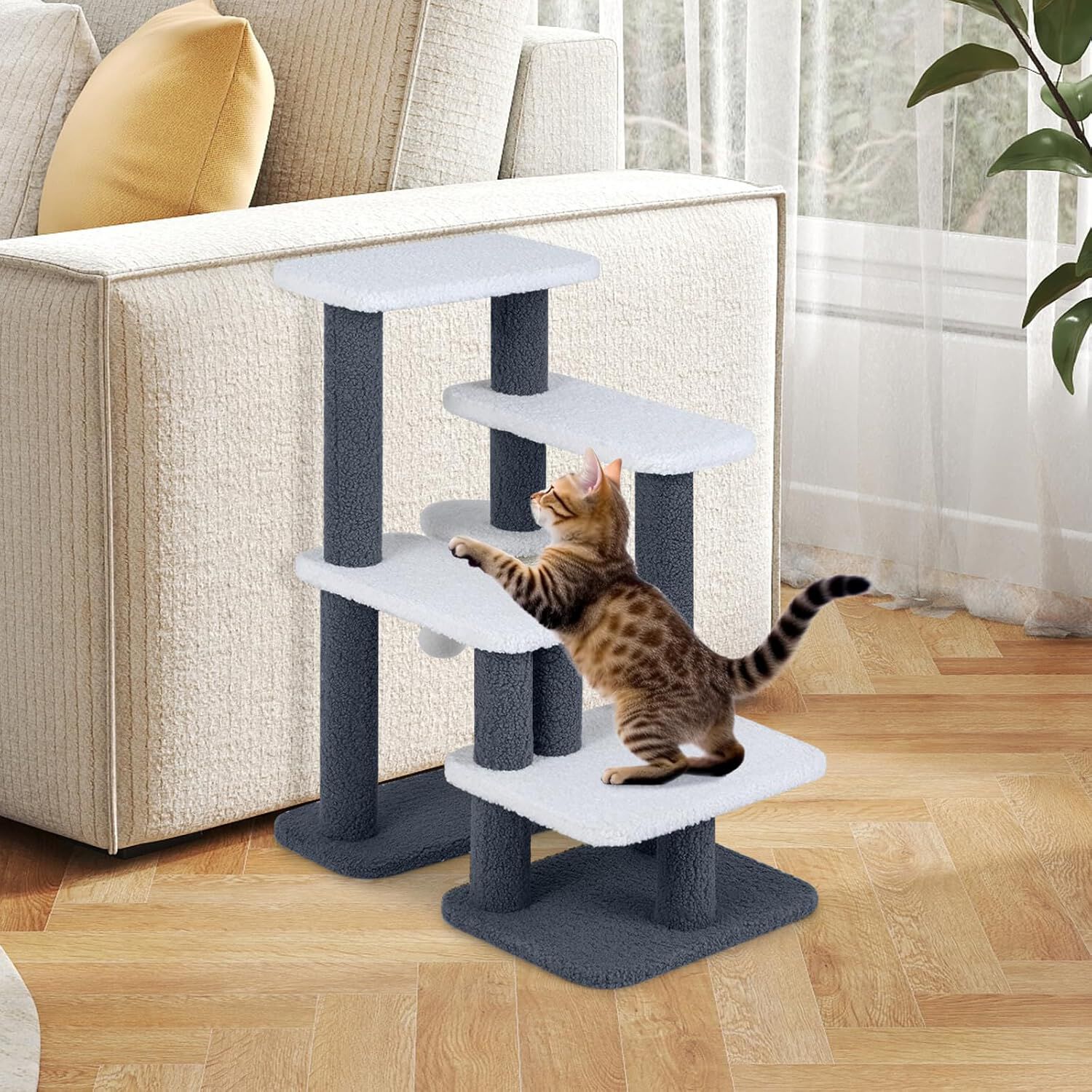 COSTWAY Escaleras para Gatos, Rscalera para Mascotas de 4 Pelda&ntilde;os, 62 x 41 x 77 cm, Escalera para Gatos de hasta 15 kg Escalera para Perros para Camas Altas, Sof&aacute;s, &Aacute;rbol Rascador para Gatos Peque&ntilde;os, , large Imagen numero 2