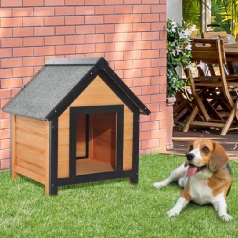 Caseta de madera de abeto PawHut para perros color Amarillo, , large image number null