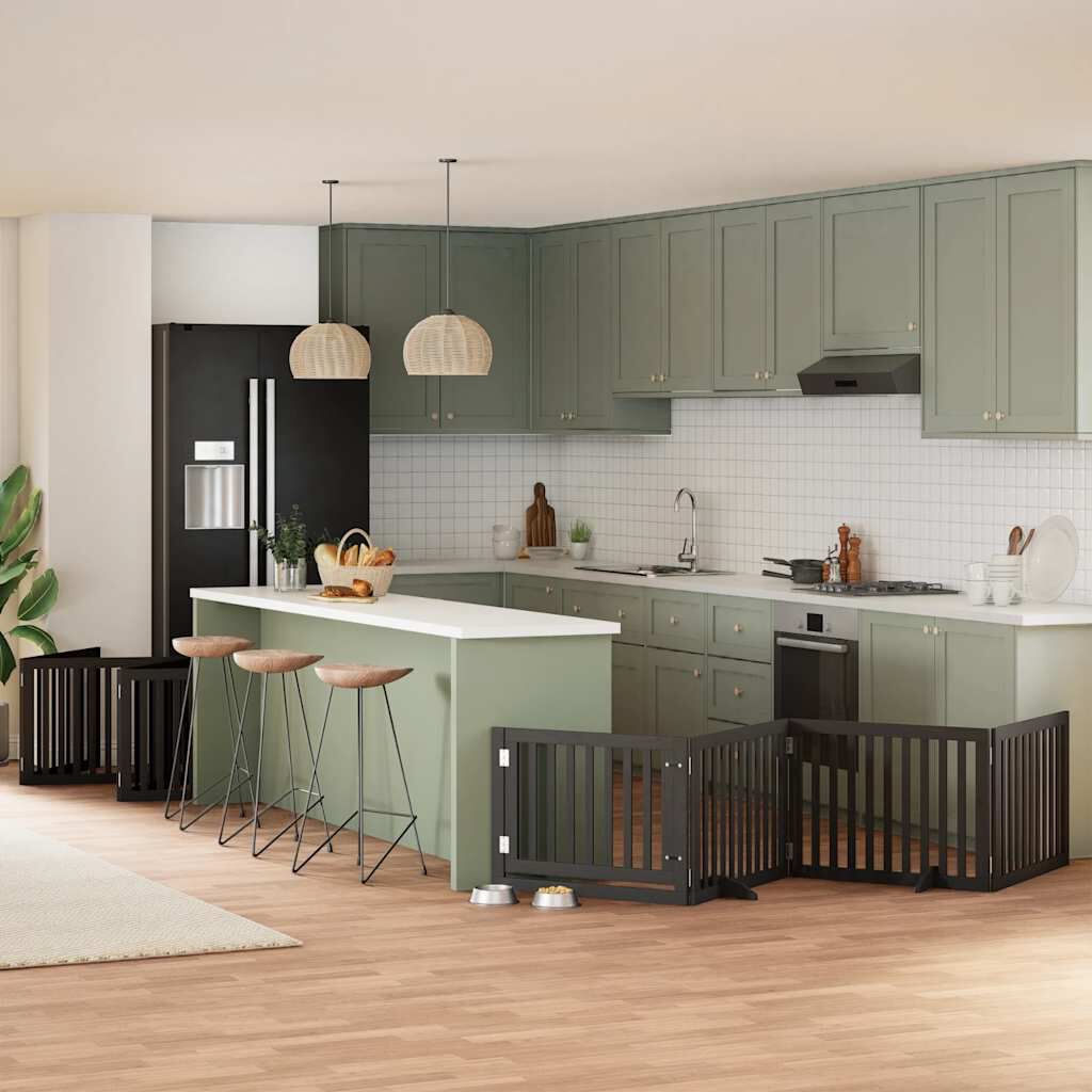 vidaXL Puerta de perros plegable 10 paneles madera &aacute;lamo negra 800 cm, , large Imagen numero 7