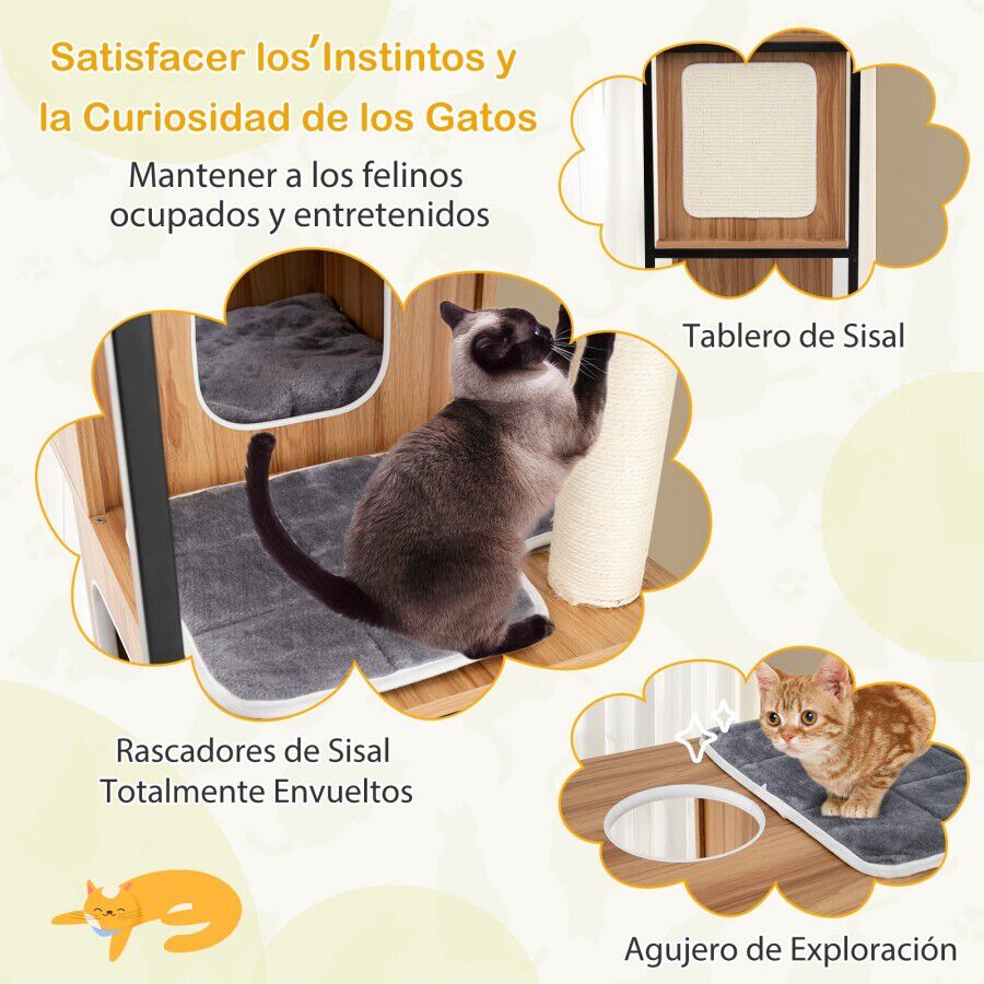 COSTWAY &Aacute;rbol para Gatos Moderno para Gatitos, Casa para Gatos con Estructura Met&aacute;lica, Percha Superior Acolchonada, Grandes Plataformas, Cojines Extra&iacute;bles, Mueble de Varios Niveles con Postes para Rascar, , large Imagen numero 3
