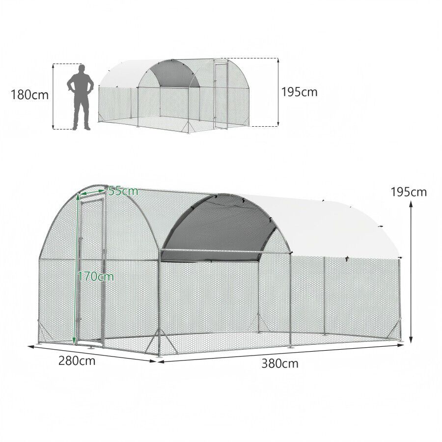 COSTWAY Gallinero De Metal Grande, Jaula Galvanizada Para Aves De Corral Con Cubierta Impermeable Y Protectora Solar, H&aacute;bitat De Conejo, En Forma De C&uacute;pula Para Patio Trasero, Granja, Al Aire Libre, , large Imagen numero 5