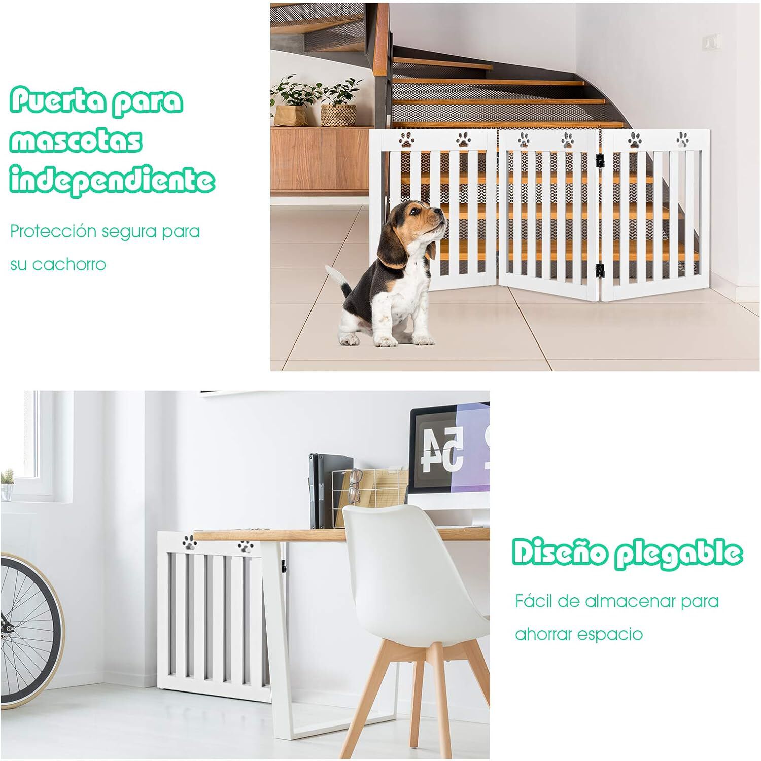 COSTWAY Barrera de Seguridad Plegable para Perros Mascotas Valla Protecci&oacute;n para Habitaci&oacute;n Puerta Escalera (Blanco, 3 paneles), , large Imagen numero 3