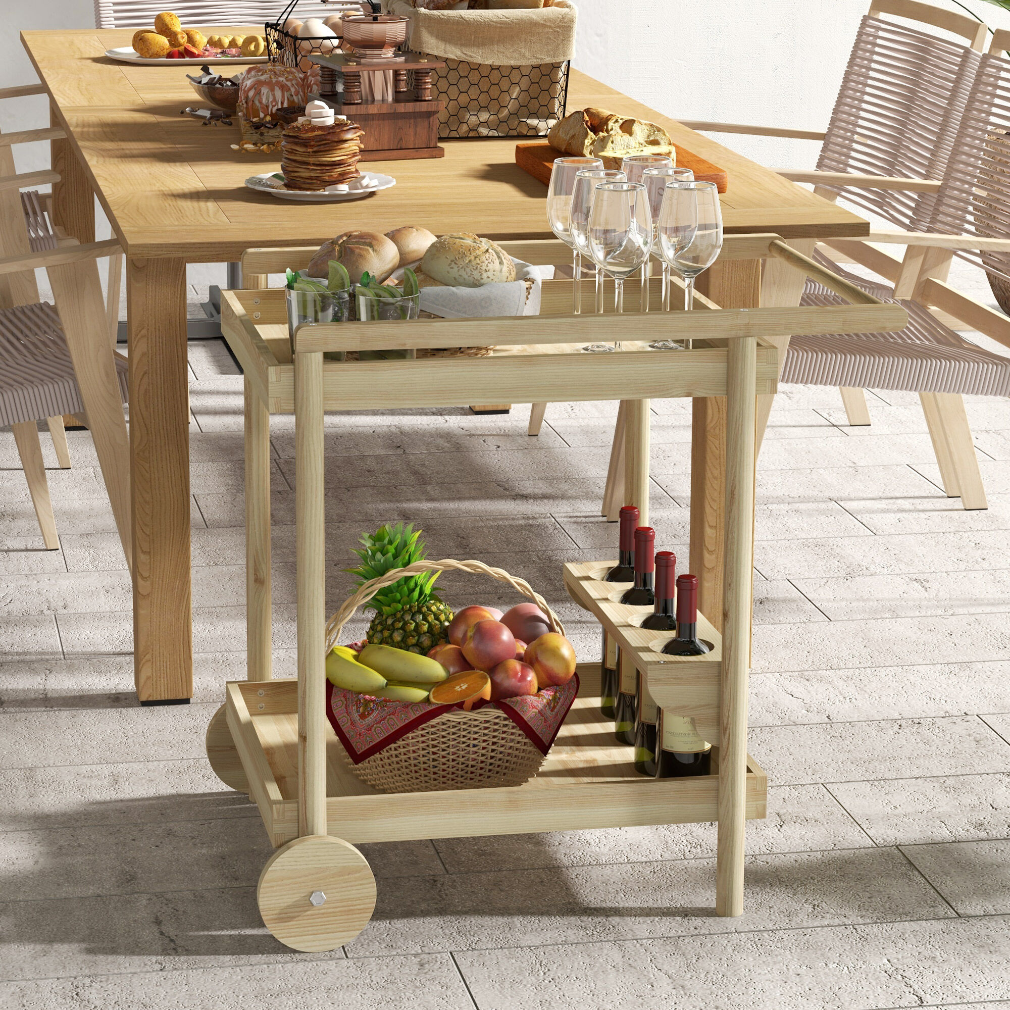 Outsunny Camarera con Ruedas Madera Natural, , large Imagen numero 2