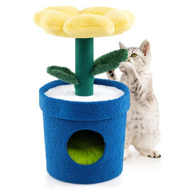 COSTWAY Cama para Gatos con Forma de Flor, Condominio de Mascotas de Interior con Rascador de Sisal, Posadero Acolchado Lavable, Diseño de Maceta, Ideal para Gatitos (Amarillo)