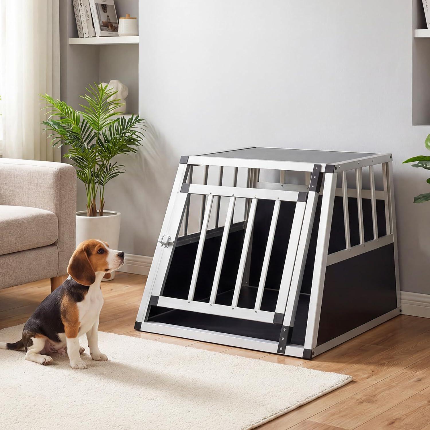 COSTWAY Transport&iacute;n para Perros y Gatos, Jaula para Perros de Aluminio con Cerradura y Separador, Transport&iacute;n de Viaje para Perros Peque&ntilde;os y Medianos, Resistente a Mordeduras, 69,5 x 54 x 50,5 cm, , large Imagen numero 2