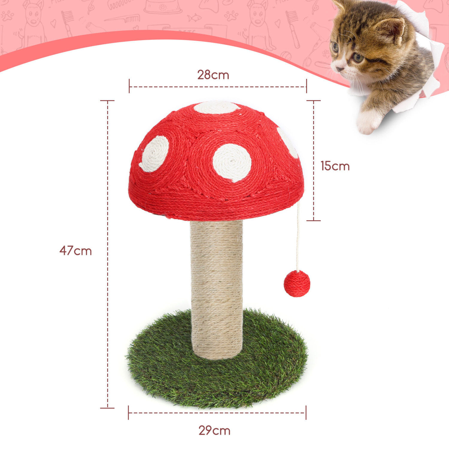 Nobleza &ndash; Poste rascador para gatos de sisal con juguete. Peque&ntilde;o Medidas: L29*W29*H47CM, , large Imagen numero 5
