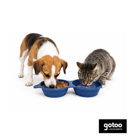Gotoo Comedero Port&aacute;til Doble de Silicona Azul para perros y gatos