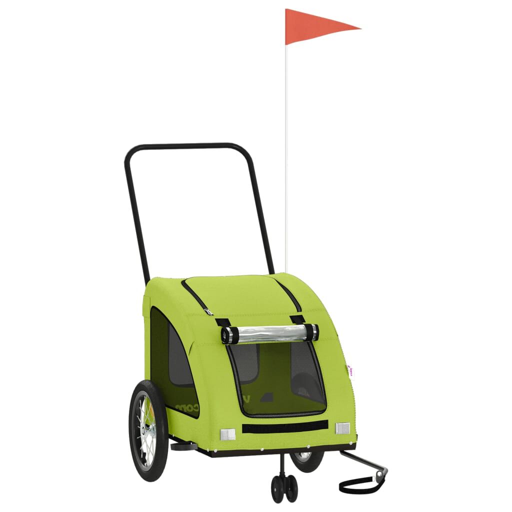 vidaXL Remolque de bicicleta mascotas hierro tela Oxford verde, , large Imagen numero 1