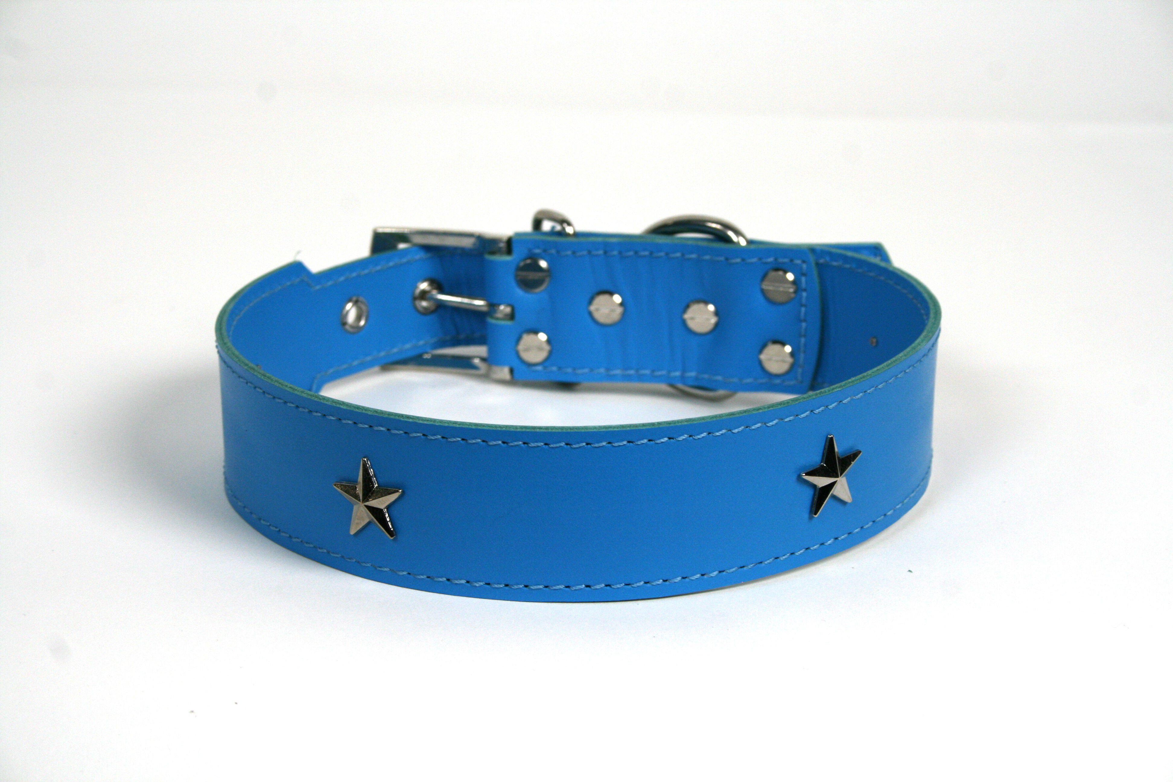 COLLAR DE PIEL AZUL CELESTE CON  ESTRELLA, , large Imagen numero 1