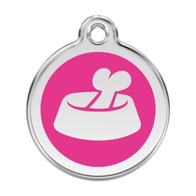 Red Dingo Placa identificativa Acero Inoxidable Esmalte Hueso en Cuenco Rosa Fuerte para perros