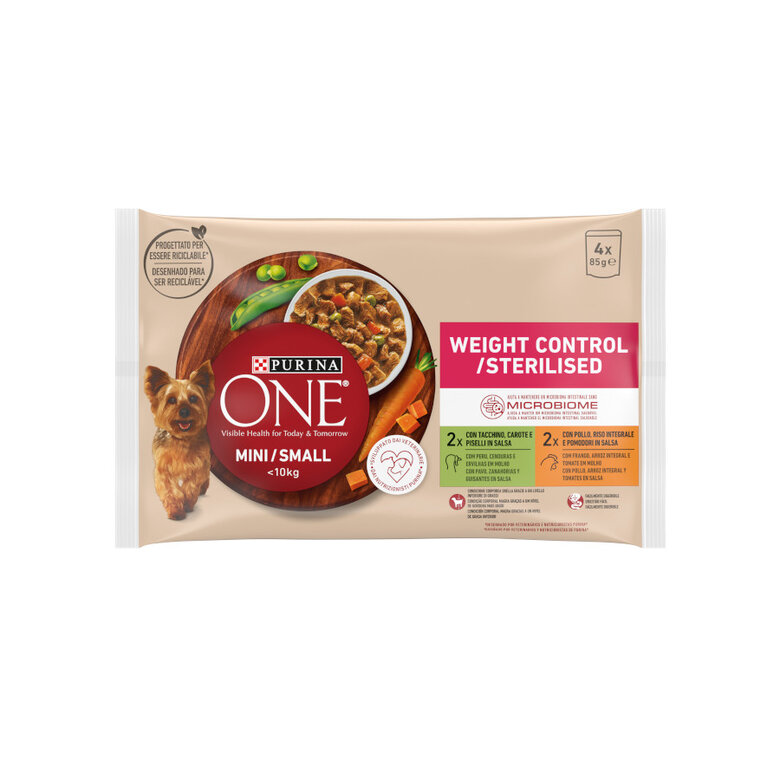 4 sobres x 85 g One Adult Mini Small Weight Control Pollo y Pavo en Salsa sobre para perros