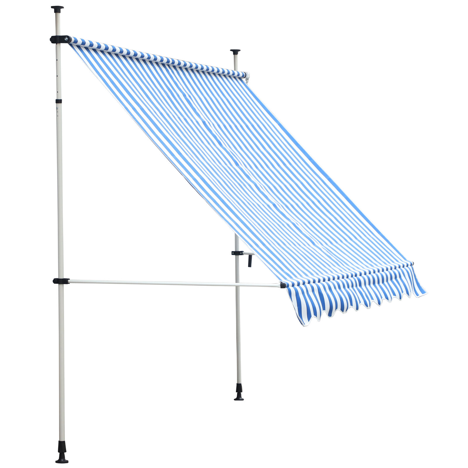 Toldo Plegable Ventana Exterior Montando en La Pared para Jard&iacute;n Patio Piscina Balc&oacute;n Extensible Altura Regulable en 4 Niveles con Manivela Instalaci&oacute;n f&aacute;cil 197x250x200/300cm Azul y Blanco, , large Imagen numero 1