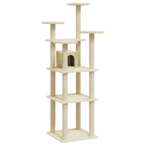 Vidaxl rascador &aacute;rbol con casa crema para gatos, , large Imagen numero 1