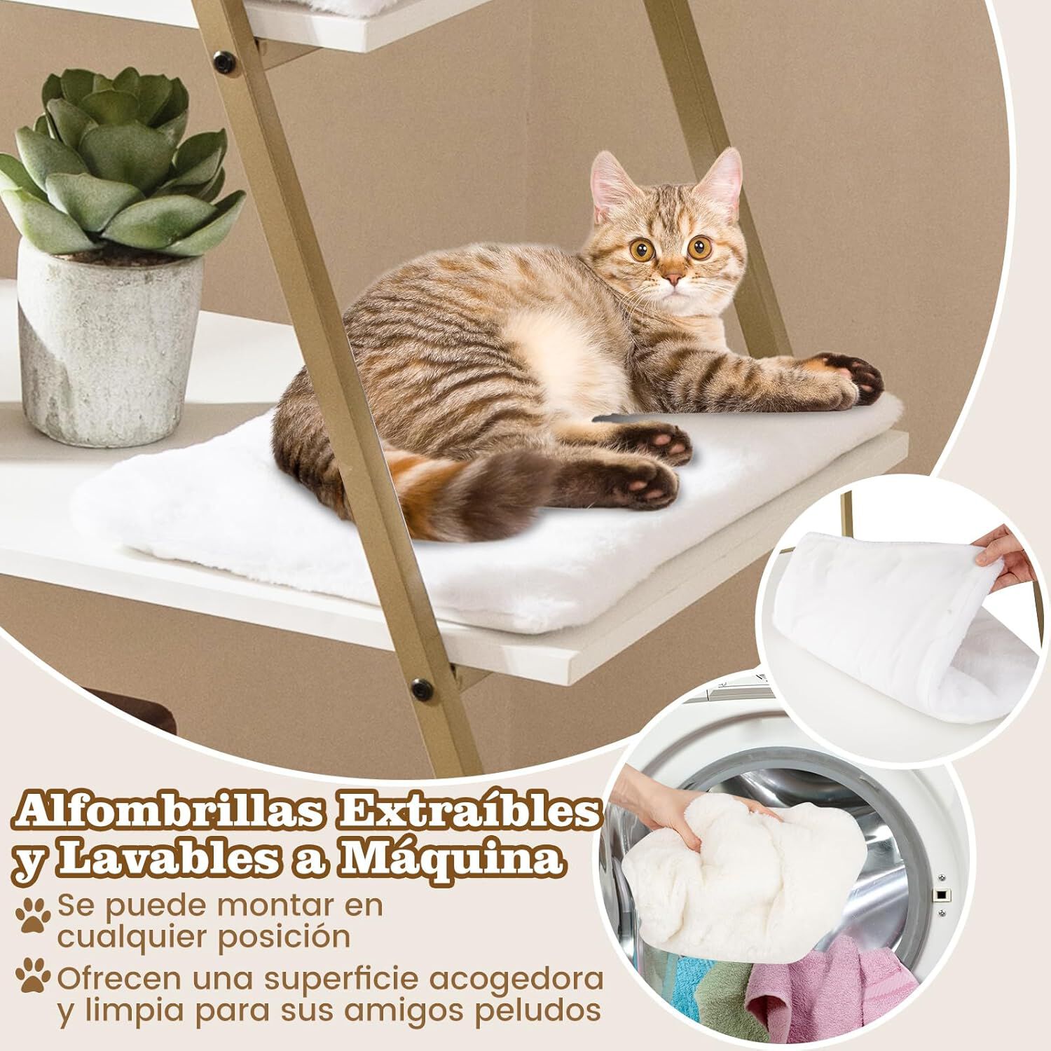 COSTWAY Caja de Arena para Gatos, Mueble de Ba&ntilde;o Oculto para Gatos con Escalera de 5 Niveles, 5 Alfombrillas Extra&iacute;bles y Entrada Lateral, Estante Esquinero Alto, 92,5 x 49 x 149 cm (Blanco), , large Imagen numero 4