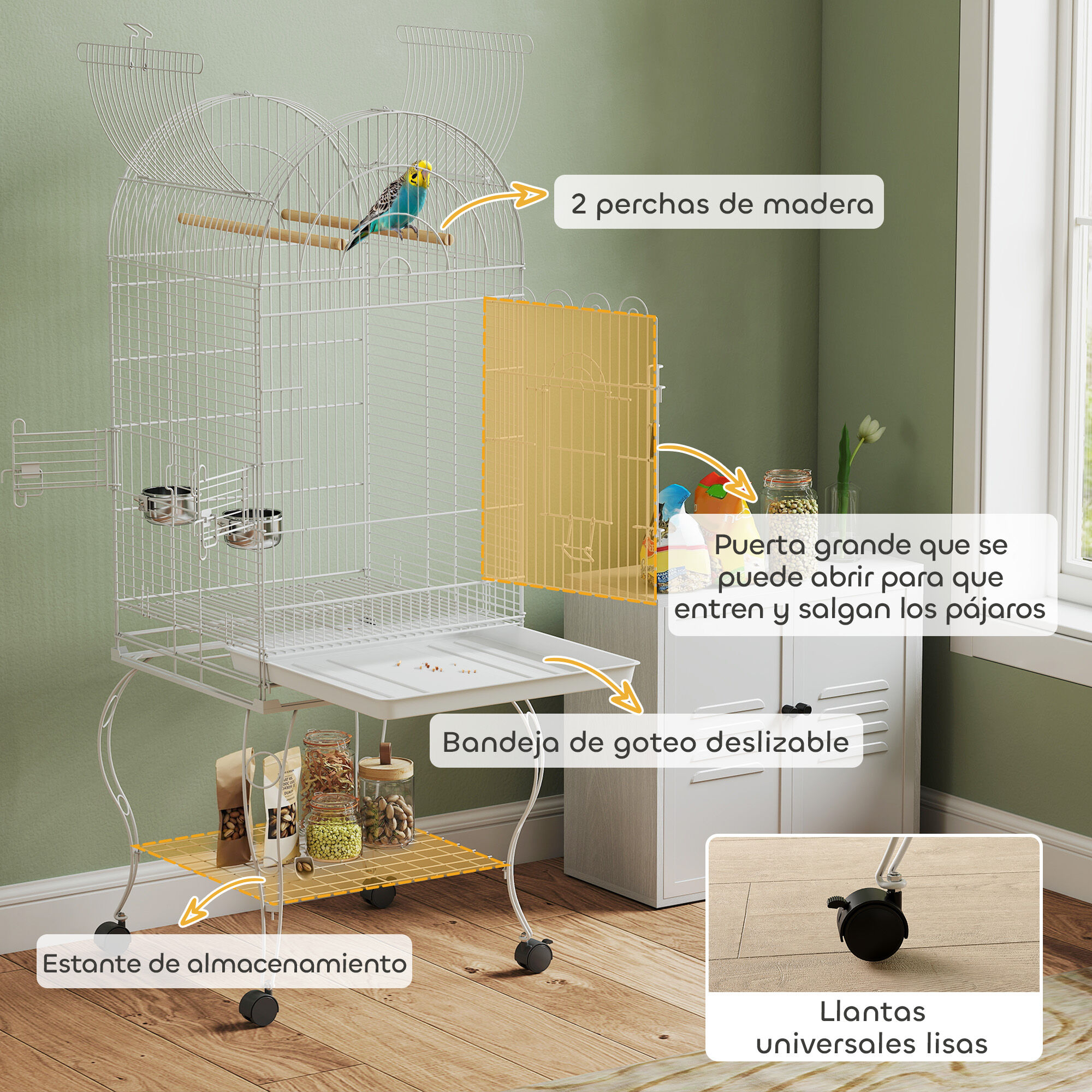 PawHut Jaula para P&aacute;jaros Blanco, , large Imagen numero 5