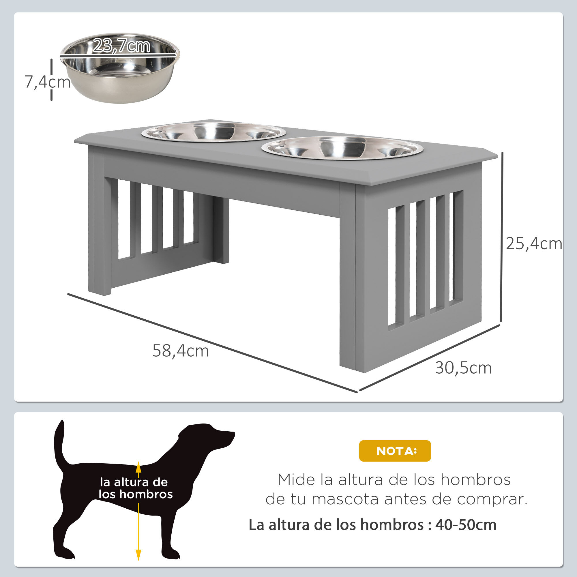 PawHut Comedero para Perro Gris, , large Imagen numero 3