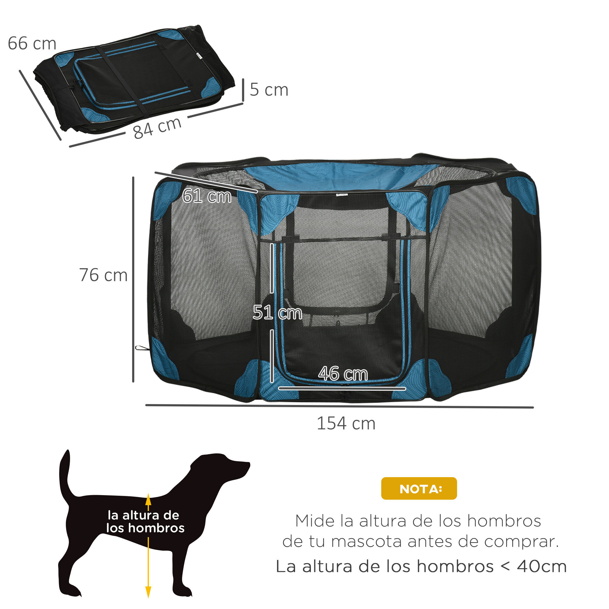 PawHut Parque Plegable para Perros y Gatos de 8 Paneles Parque de Juego para Mascotas con Bolsa de Transporte Recinto Port&aacute;til para Conejos Conejillos de Indias &Oslash;154x76 cm Azul, , large Imagen numero 3