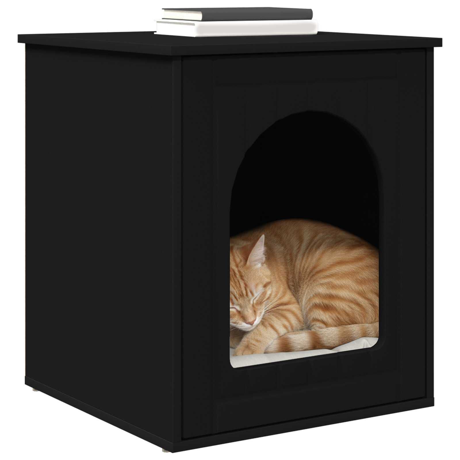 vidaXL Casa para Gatos Negro 53 x 52 x 62 cm Madera de ingenier&iacute;a, , large Imagen numero 3