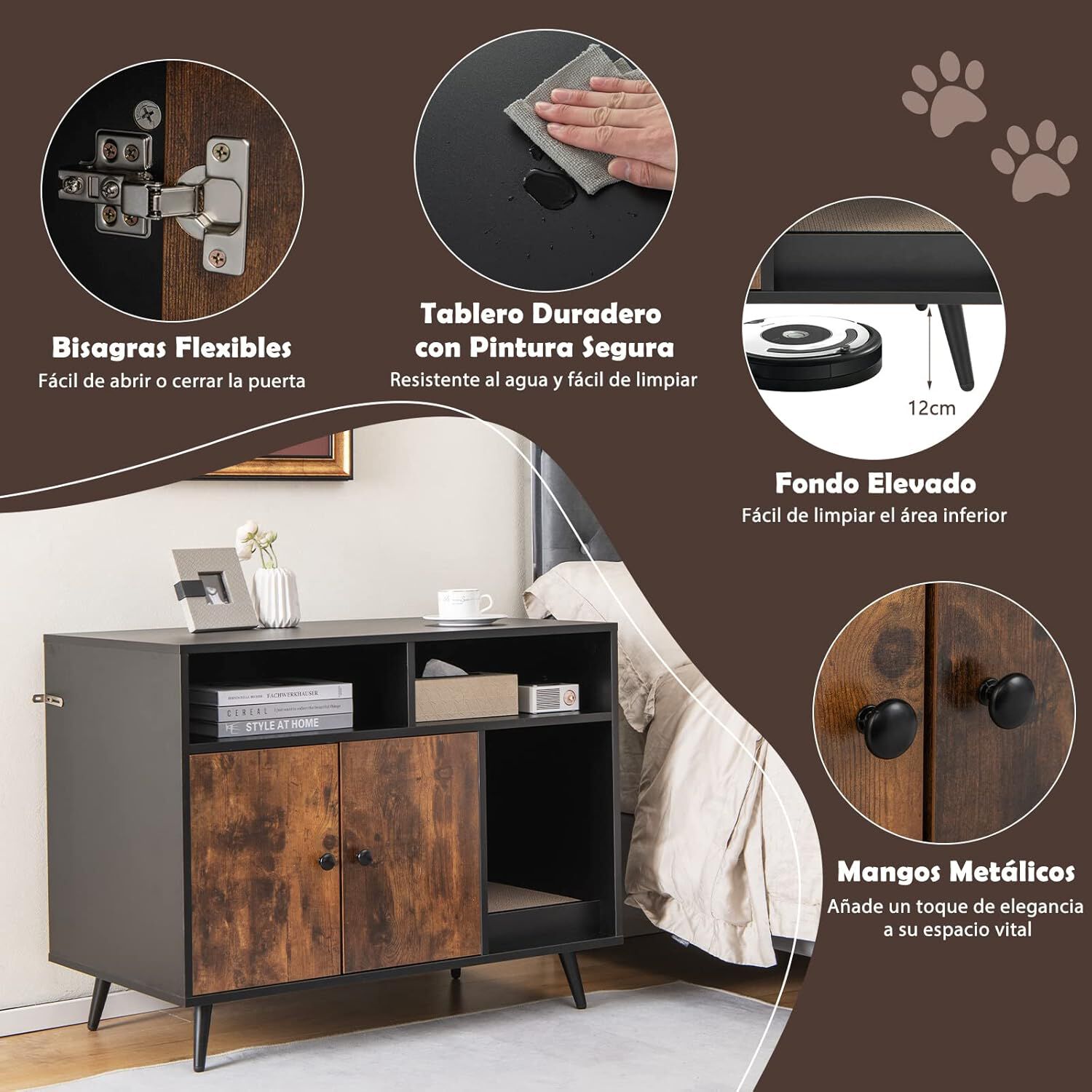 COSTWAY Caja de Arena con Tabla para Rascar y Mueble para Gatos como Mesa Auxiliar thumbnail