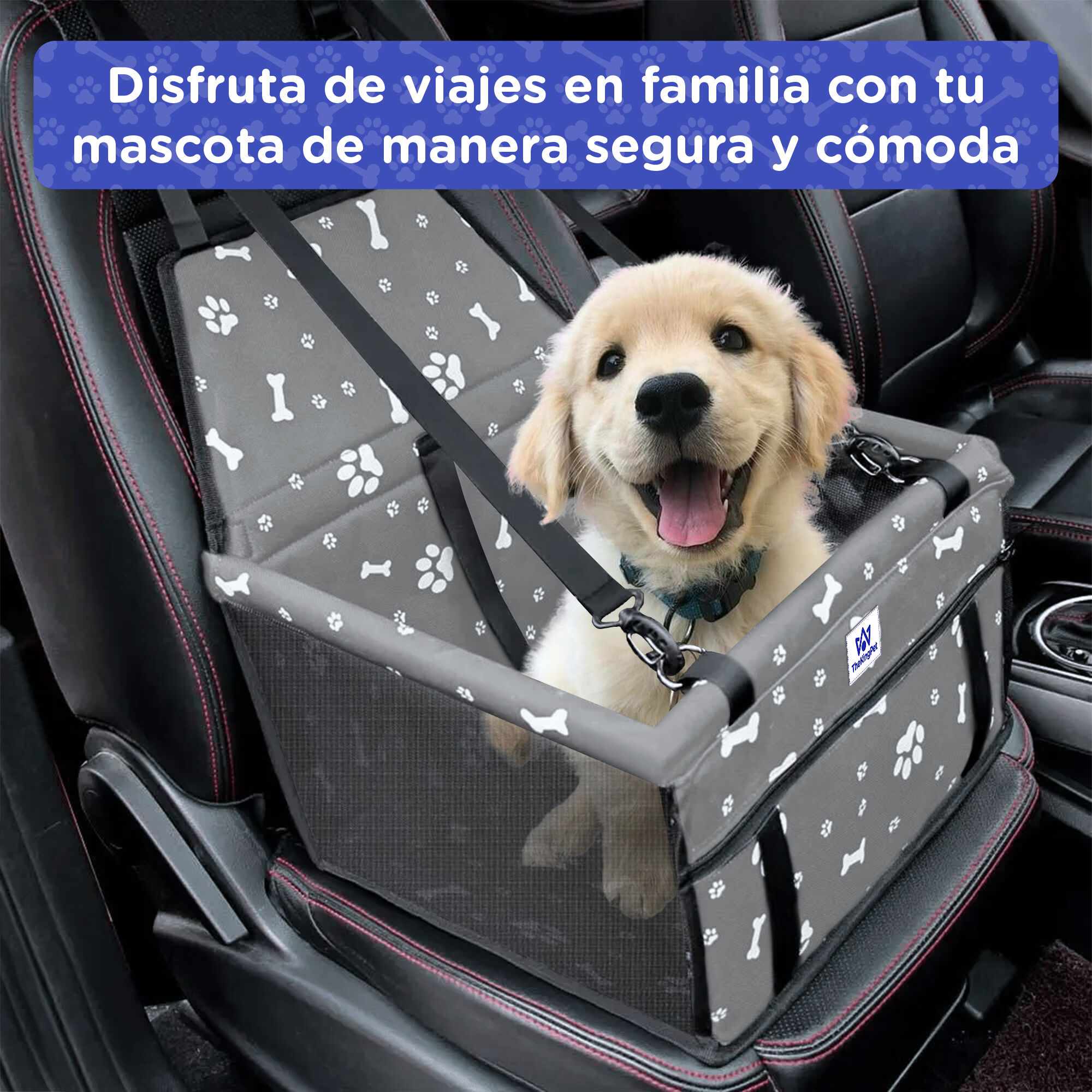 TheKingPet Asiento de seguridad para coches negro para perros thumbnail