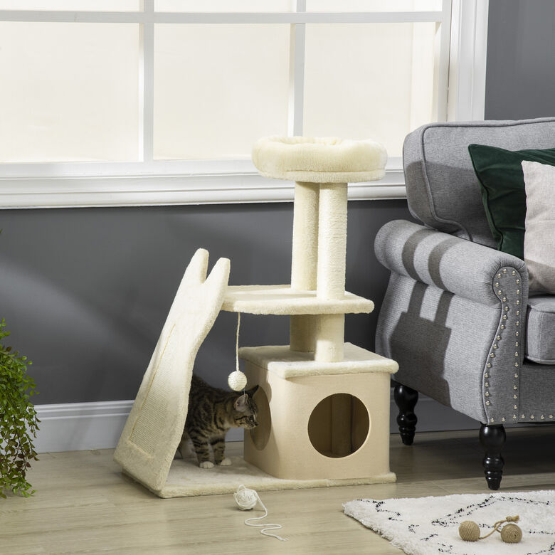 PawHut Árbol rascador pequeño con plataforma y cueva para gatos thumbnail