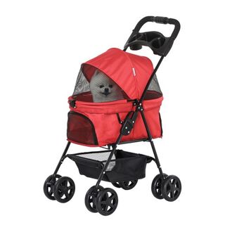 Cochecito para Mascotas plegable color Rojo