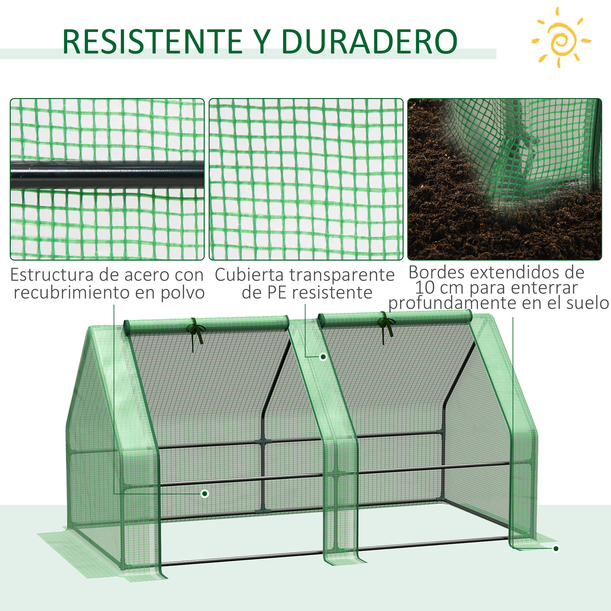 Outsunny Invernadero de Jard&iacute;n Terraza 180x90x90 cm Tipo Caseta Tubo de Acero con 2 Ventanas Enrollables Vivero Casero para Cultivo Plantas Verduras Verde, , large Imagen numero 5