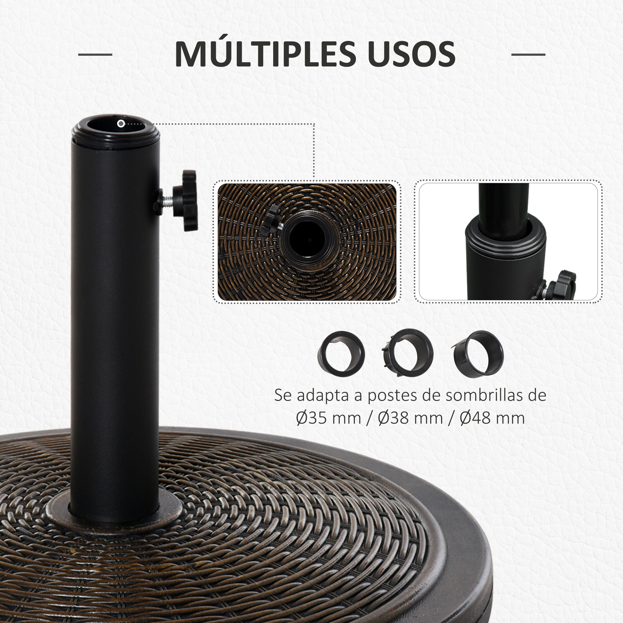 Outsunny Base para Sombrilla de Jard&iacute;n Peso Neto 13 kg Soporte de Parasol de Cemento Retro para Postes de 35mm/38mm/48mm para Terraza Patio Exterior &Oslash;48x34 cm Bronce, , large Imagen numero 5