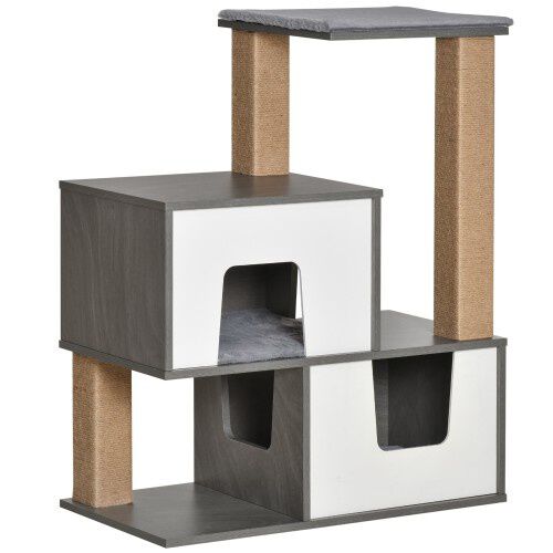 Pawhut &aacute;rbol rascador con cuevas gris para gatos, , large Imagen numero 1