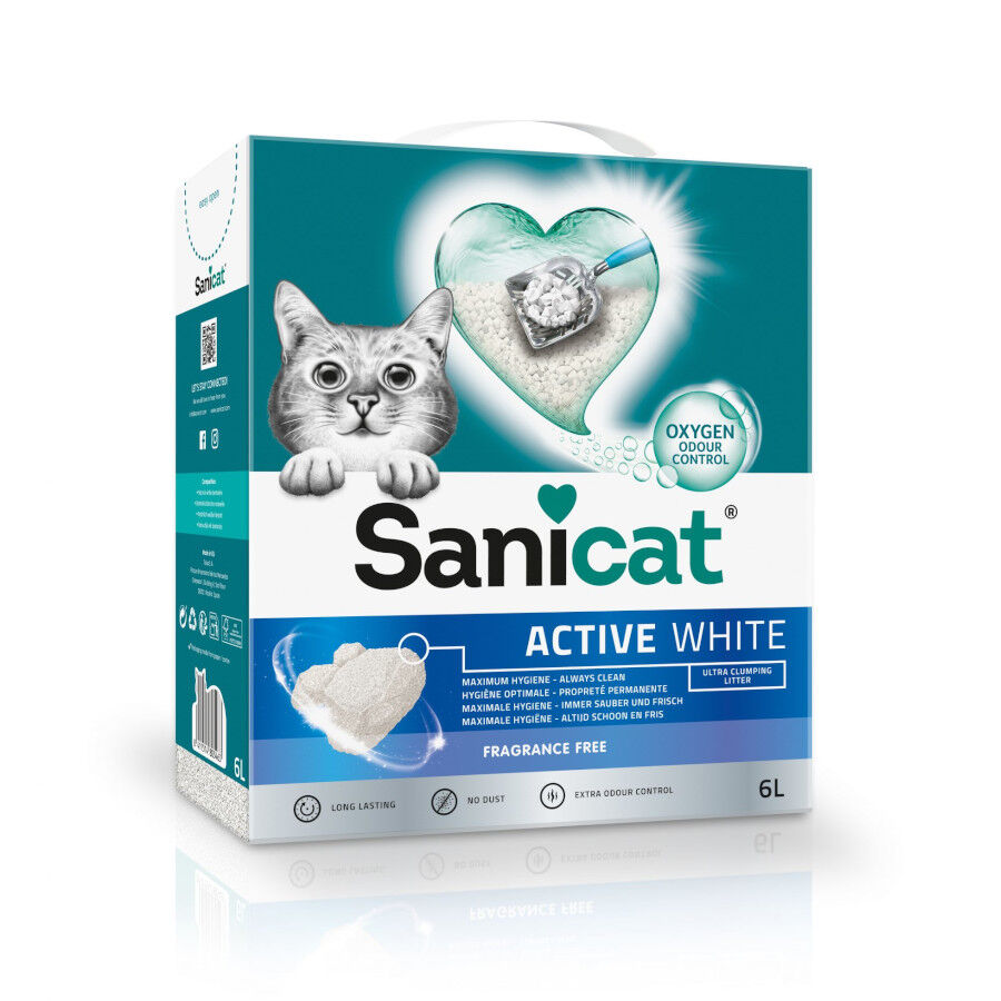 6 L Sanicat Active White Sin Perfume arena aglomerante para gatos, , large Imagen numero 1