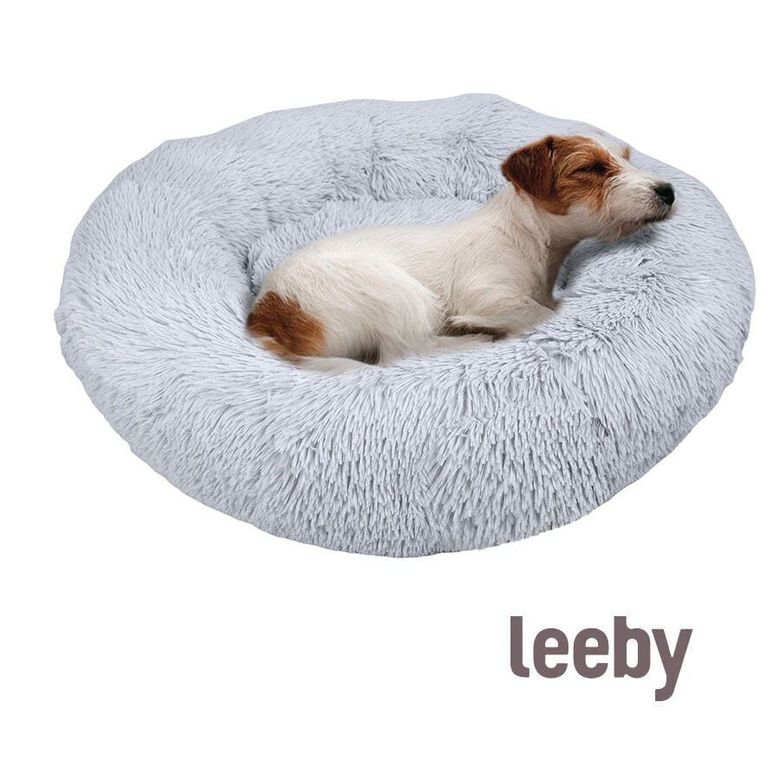 Leeby Cama Redonda Antiestrés de Pelo Gris para perros thumbnail