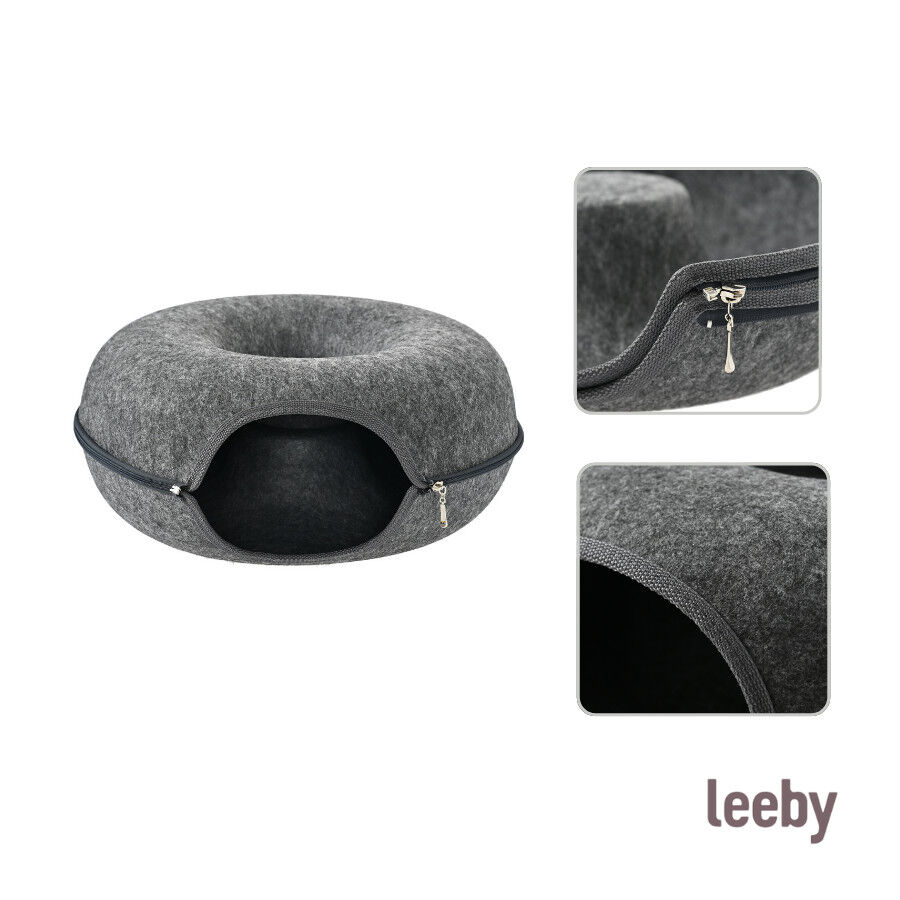 Leeby Cama T&uacute;nel Fieltro Gris para gatos, , large Imagen numero 5