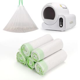 Nobleza - 100 Bolsas para Arena de Gato (5 Rollos x 20) 30×55 cm - Extra Gruesas Anti-roturas, Cierre con Cordón Reforzado, Ideales para SL02 Areneros Automáticos