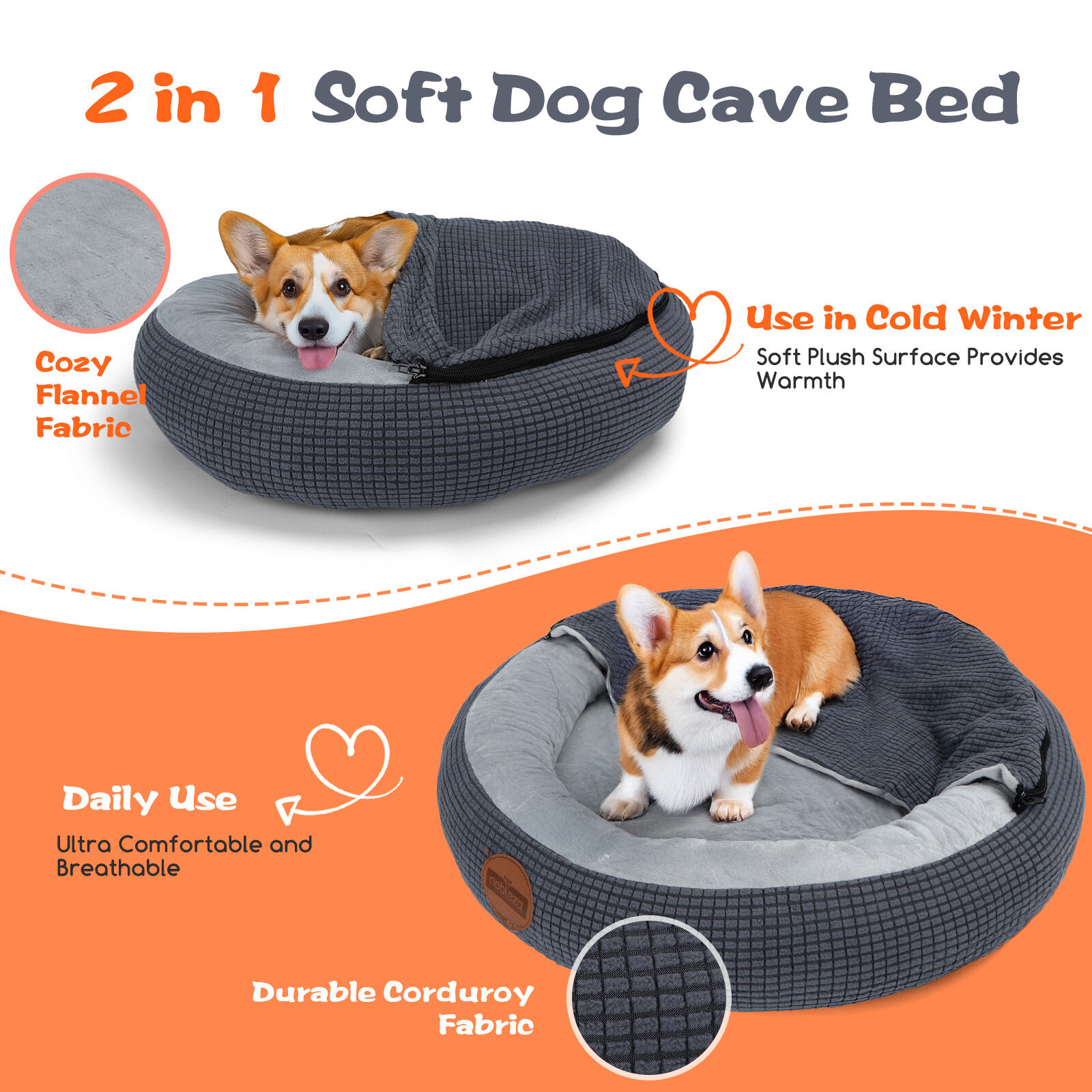 Nobleza Cama redonda Lavable para perros y gatos thumbnail