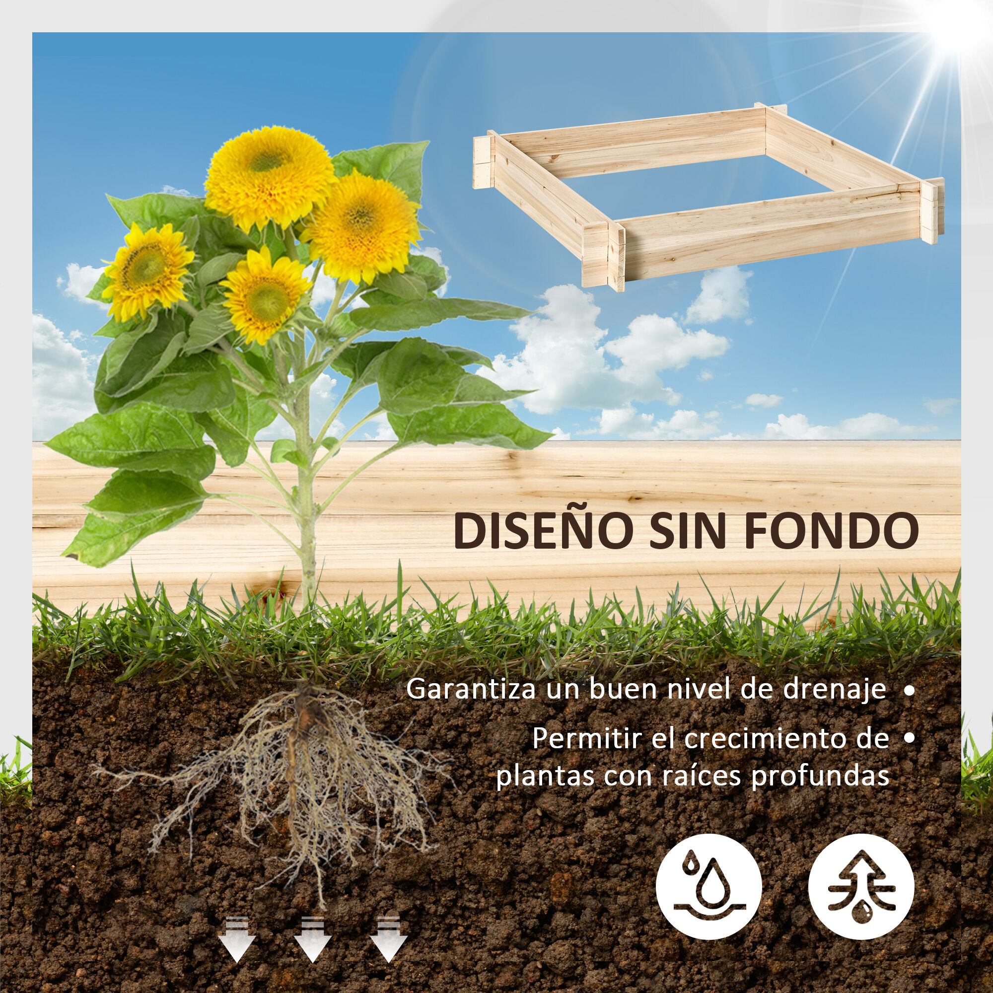 Outsunny Huerto Urbano Arriate Madera Natural para exterior thumbnail