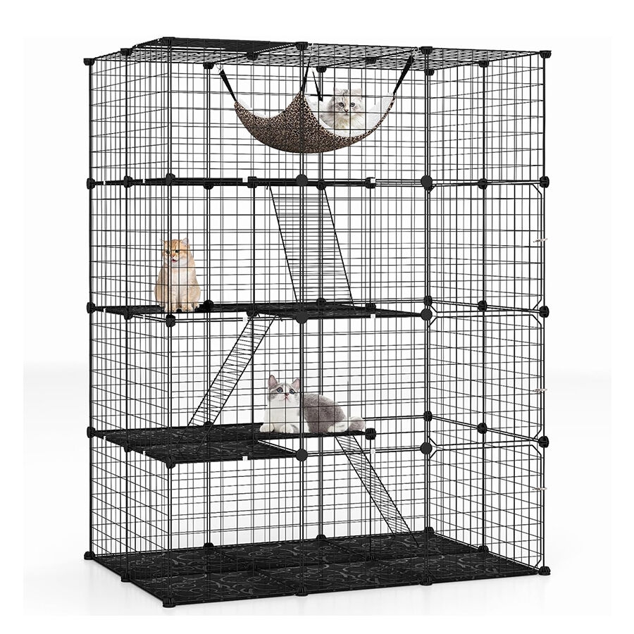 COSTWAY Jaula para Gatos de 4 Niveles, Recintos Grande para Gatos con una Hamaca, 3 Escaleras, 4 Puertas y 1 Ventana en el Techo, Jaula Met&aacute;lica para Gatos de Interior (109,5 x 74,5 x 143 cm), , large Imagen numero 1