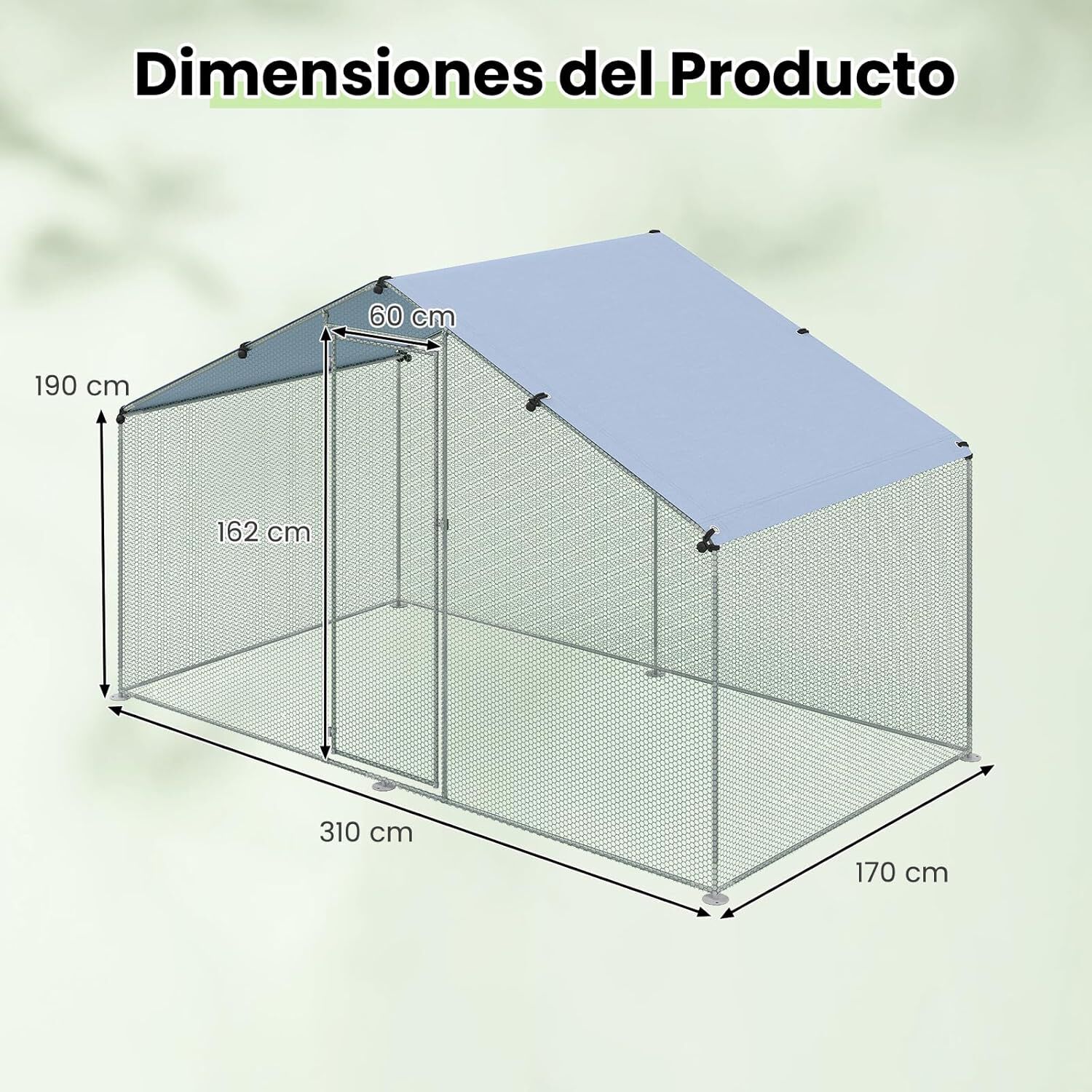 COSTWAY Gallineros Grandes XL, 3x1,7x1,9 m, Gallinero para Exterior de 5 ㎡ con Techo Oxford, Malla Hexagonal, Puerta con Cerradura y Estacas, Jaula para Gallinas, Aves, Patos, Gansos, Cero Galvanizado, , large Imagen numero 5